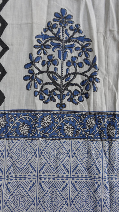 Grey blue cotton printed dupatta – reverse side