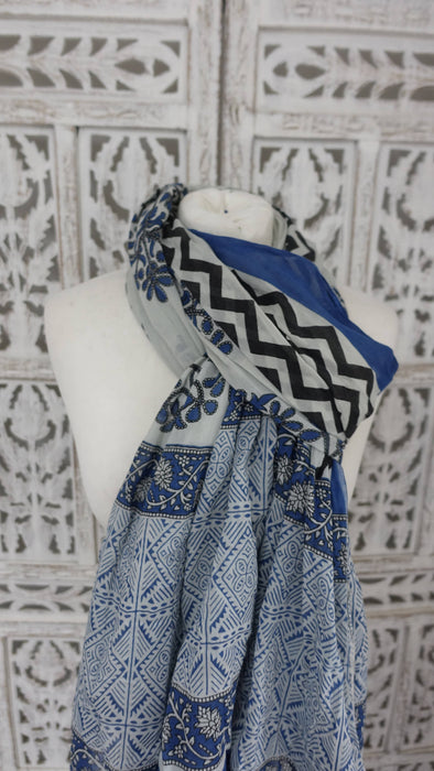 Grey blue cotton printed dupatta – corner detail