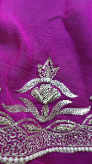 Hot pink and silver embellished vintage dupatta – pattern detail