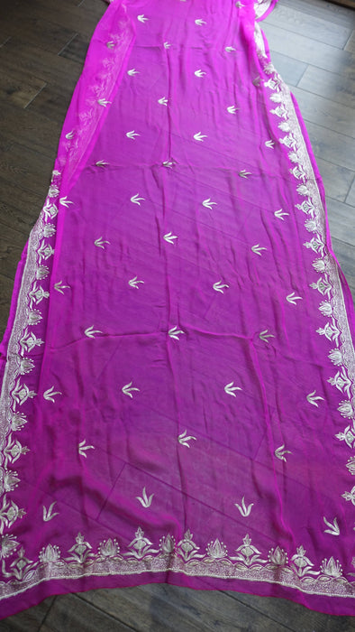 Hot pink and silver embellished vintage dupatta – fabric and colour detail