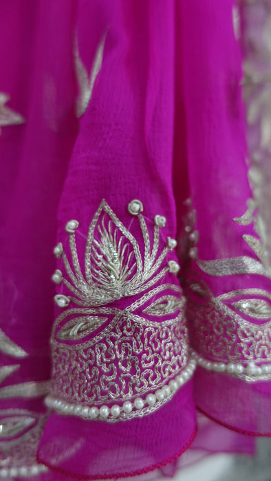 Hot pink and silver embellished vintage dupatta – shown draped