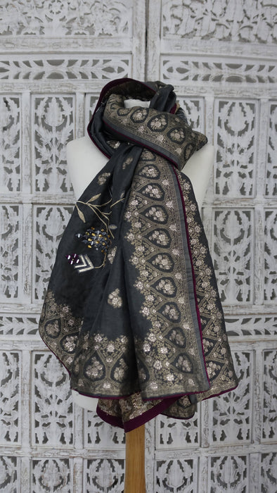 Charcoal chanderi silk dupatta – full length view