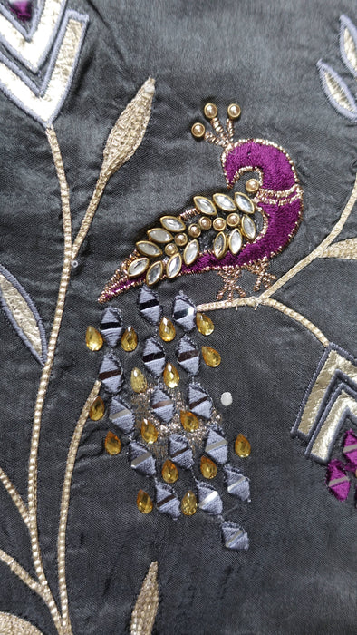 Charcoal chanderi silk dupatta – corner detail