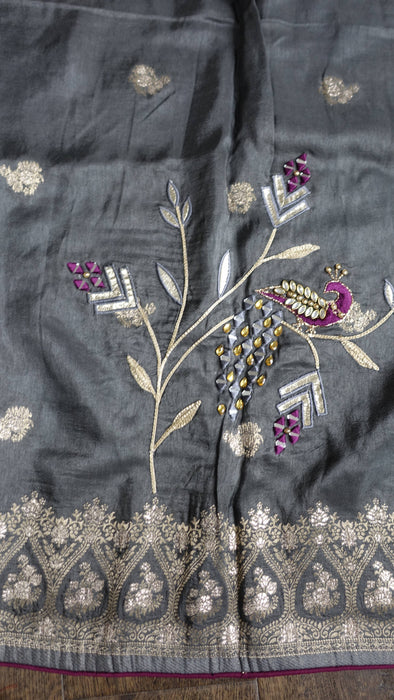 Charcoal chanderi silk dupatta – folded view