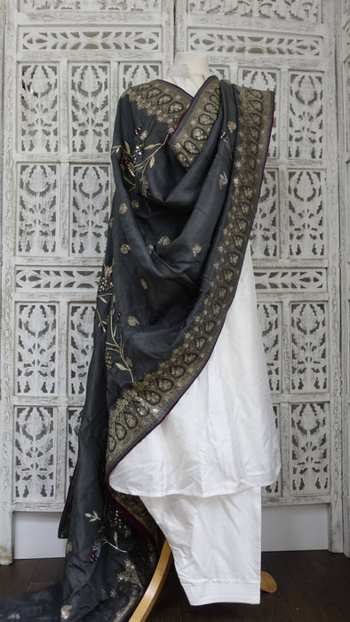 Charcoal chanderi silk dupatta
