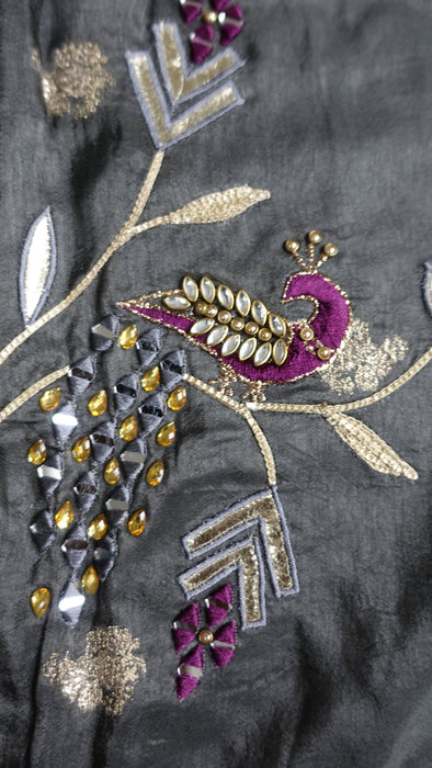 Charcoal chanderi silk dupatta – reverse side