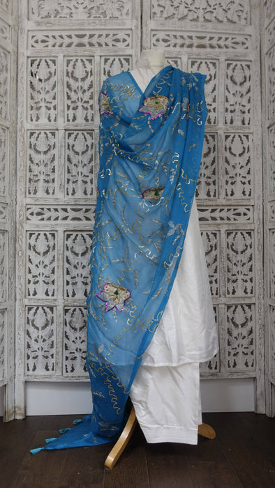 Peacock blue vintage silk chiffon dupatta