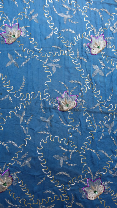 Peacock blue vintage silk chiffon dupatta – pattern detail