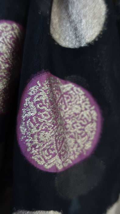 Black circular woven voile dupatta – folded view