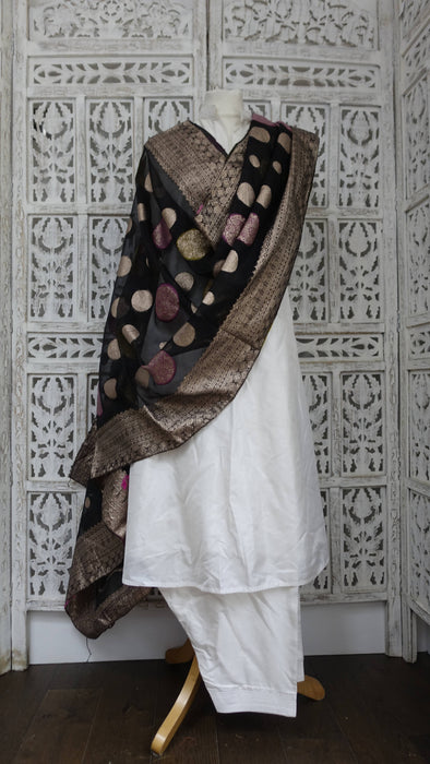 Black circular woven voile dupatta