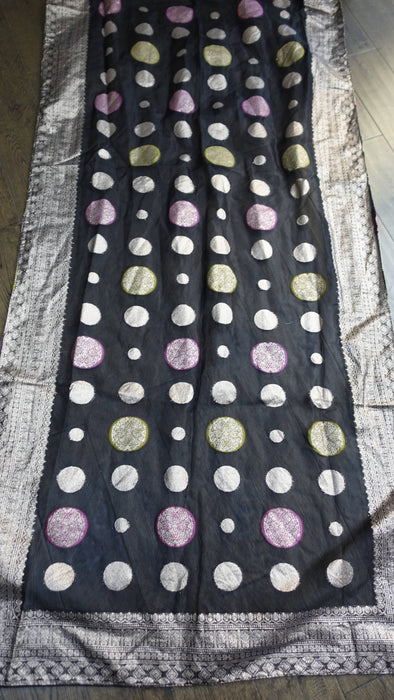 Black circular woven voile dupatta – shown draped