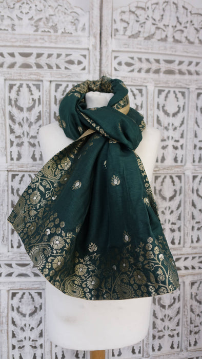 Dark green chanderi silk dupatta – full length view