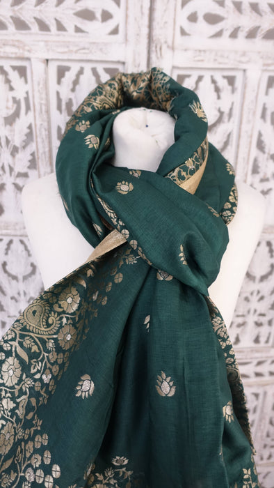 Dark green chanderi silk dupatta – shown draped
