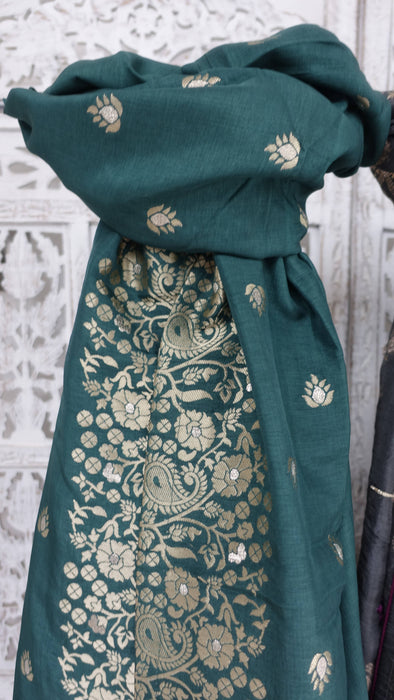 Dark green chanderi silk dupatta – fabric and colour detail