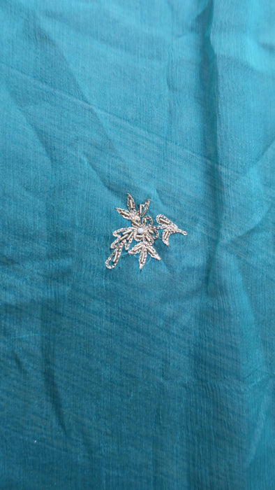 Jade silk chiffon vintage dupatta with gold zardosi – corner detail