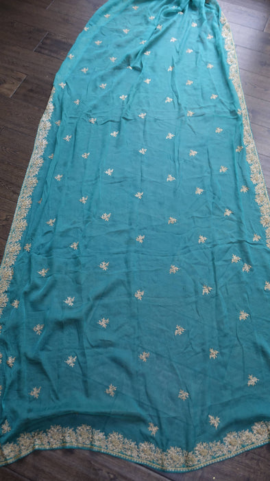 Jade silk chiffon vintage dupatta with gold zardosi – pattern detail