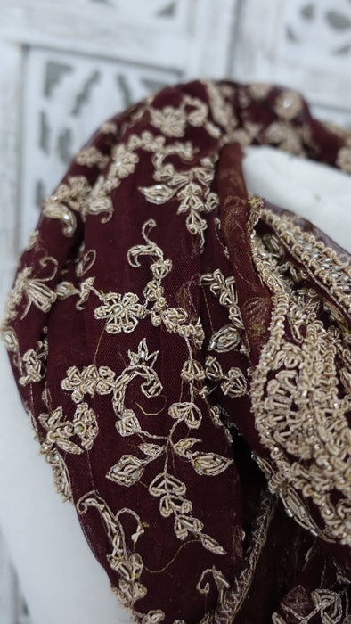 Maroon Really Heavy Zardosi Wedding Dupatta - New