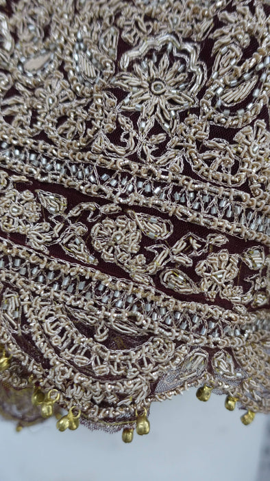 Maroon Really Heavy Zardosi Wedding Dupatta - New
