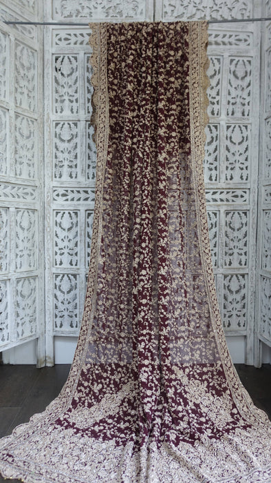 Maroon Really Heavy Zardosi Wedding Dupatta - New