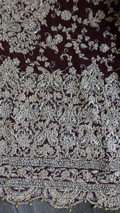 Maroon Really Heavy Zardosi Wedding Dupatta - New