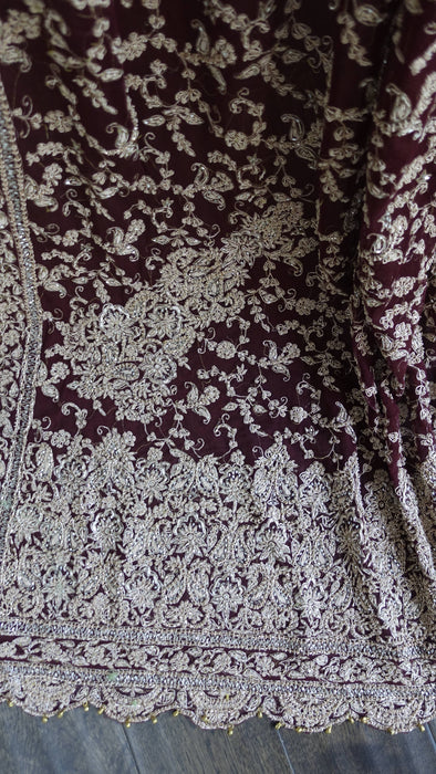 Maroon Really Heavy Zardosi Wedding Dupatta - New