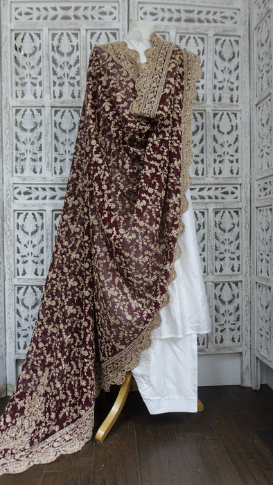 Maroon Really Heavy Zardosi Wedding Dupatta - New