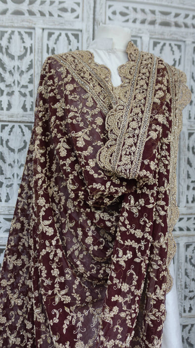 Maroon Really Heavy Zardosi Wedding Dupatta - New
