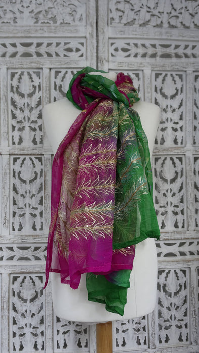 Pink and green vintage tilla dupatta – full length view