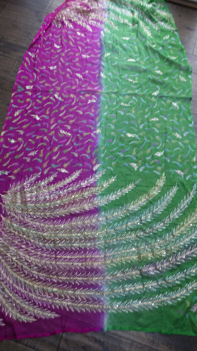 Pink and green vintage tilla dupatta – fabric and colour detail
