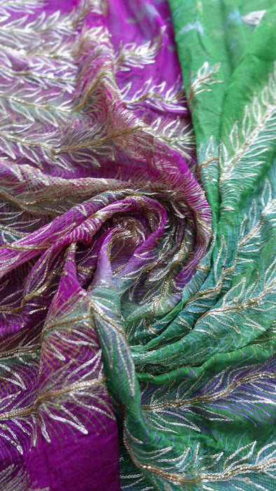 Pink and green vintage tilla dupatta – close-up of the embellishment