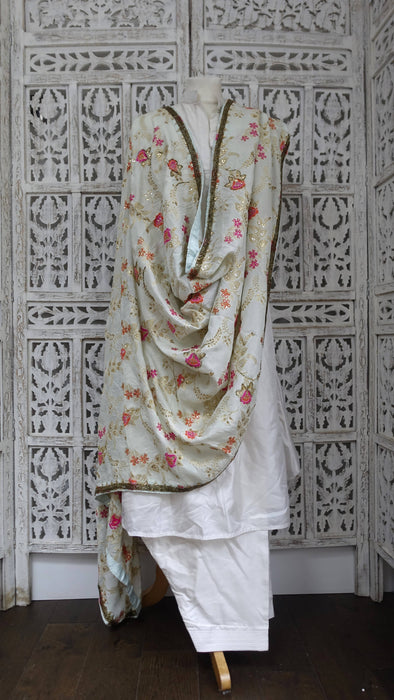 Light green chanderi beaded dupatta