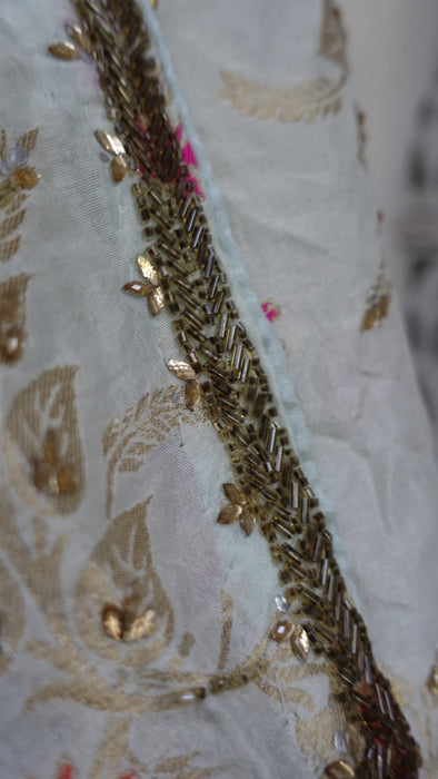 Light green chanderi beaded dupatta – end panel detail