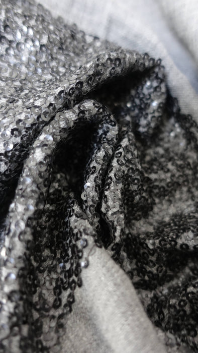 Dark grey wool really fine sequinned scarf – corner detail