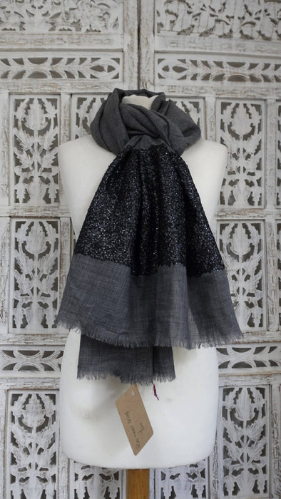 Dark grey wool really fine sequinned scarf