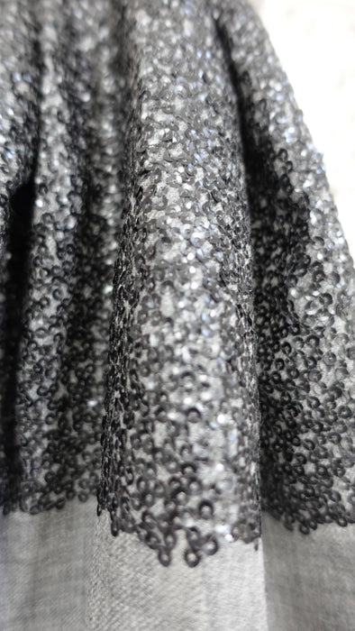 Dark grey wool really fine sequinned scarf – fabric and colour detail