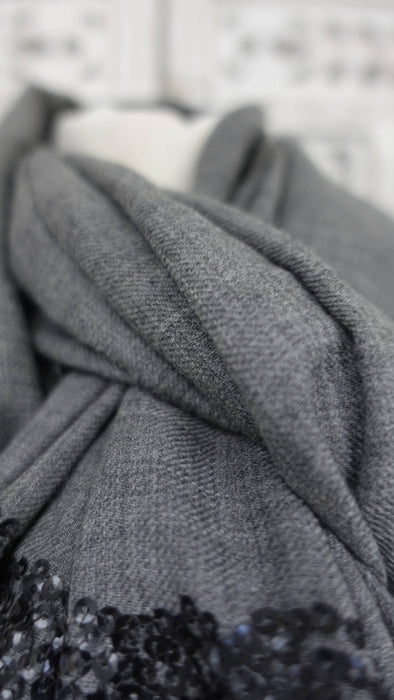 Dark grey wool really fine sequinned scarf – full length view
