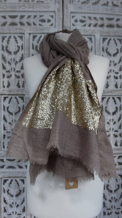 Taupe sequinned wool scarf