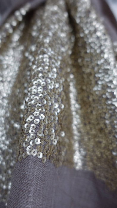 Taupe sequinned wool scarf – shown draped