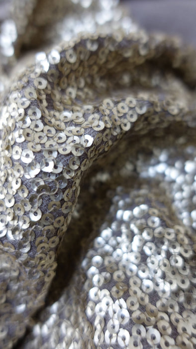 Taupe sequinned wool scarf – close-up of the embellishment