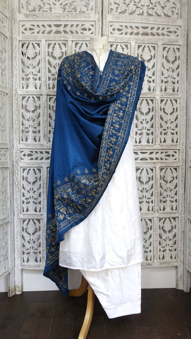 Blue embroidered vintage silk dupatta