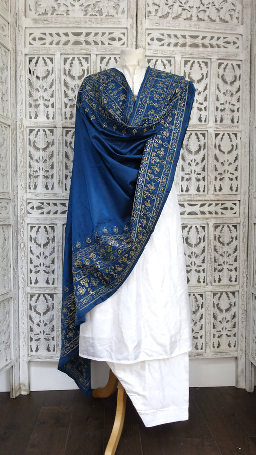 Blue embroidered vintage silk dupatta