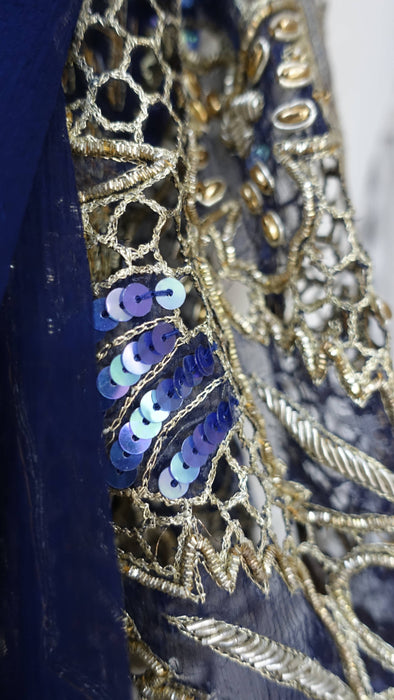 Blue silk chiffon vintage beaded dupatta – fabric and colour detail