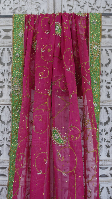 Pink Vintage Chiffon Wedding Dupatta - New