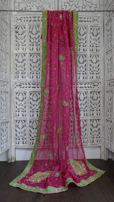 Pink Vintage Chiffon Wedding Dupatta - New