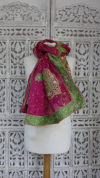 Pink Vintage Chiffon Wedding Dupatta - New