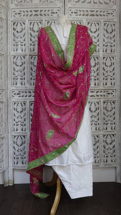 Pink Vintage Chiffon Wedding Dupatta - New