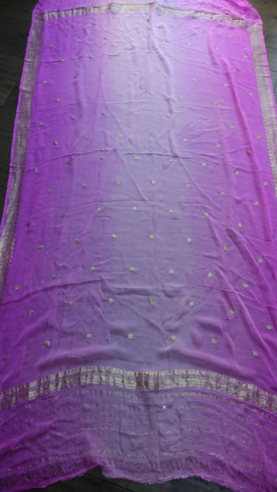 Bright pink silk chiffon banarsi dupatta – shown draped