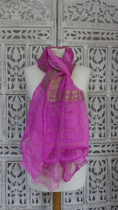 Bright pink silk chiffon banarsi dupatta – full length view
