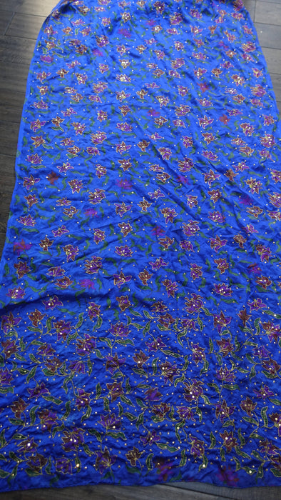 Blue floral sequinned vintage dupatta – fabric and colour detail