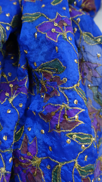 Blue floral sequinned vintage dupatta – shown draped